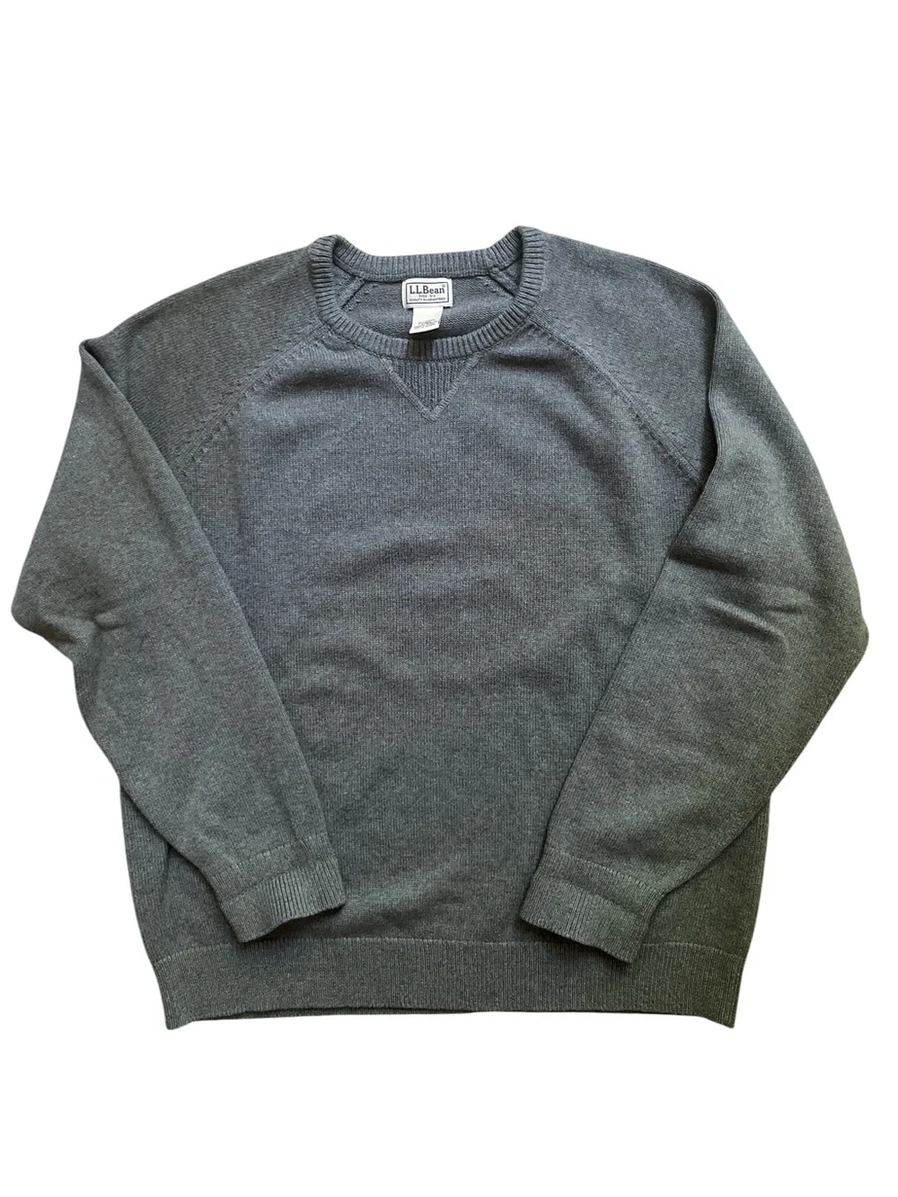 Vintage L.L. Bean Gray Cotton Cashmere Crewneck Sweater Size Large Preppy Knit